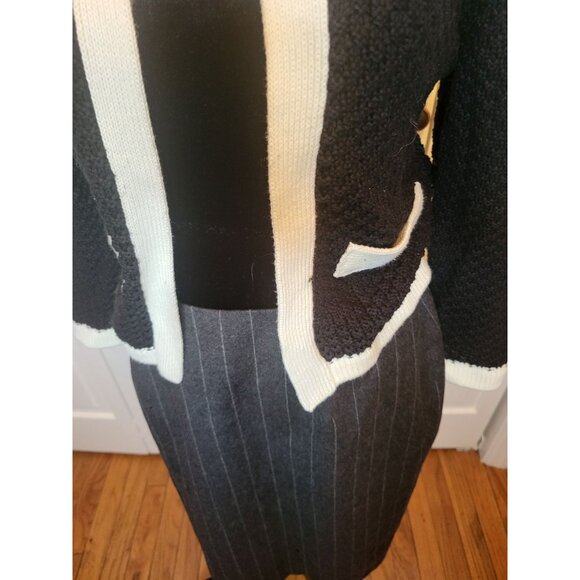 Black/Ivory Chunky Knit Open Blazer S Tailored Minimalist Old Money Lady Jacket - Picture 5 of 9